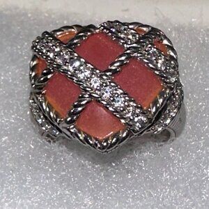 Vintage  Judith Ripka Pink Chalcedony lattice cage ring in Sterling Silver .925